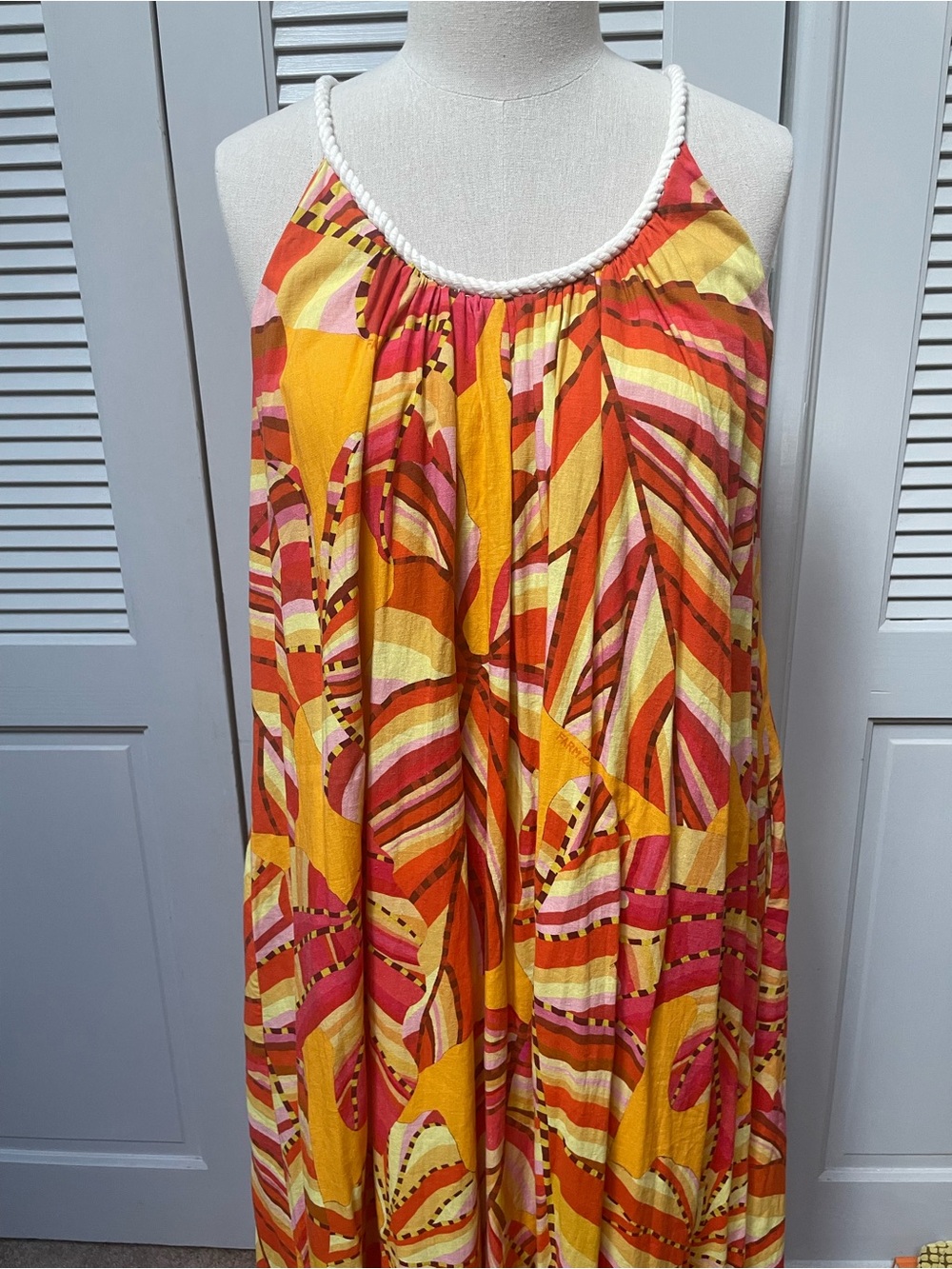 Anthropologie Farm Rio Maxi Dress  Yellow Pink Orange Printed Large - Picture 2 of 6